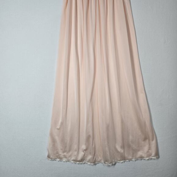 VTG Shadowline Satin Long Nightgown S Peach Sleeveless V-Neck Lace Embr Flowers - Picture 3 of 13
